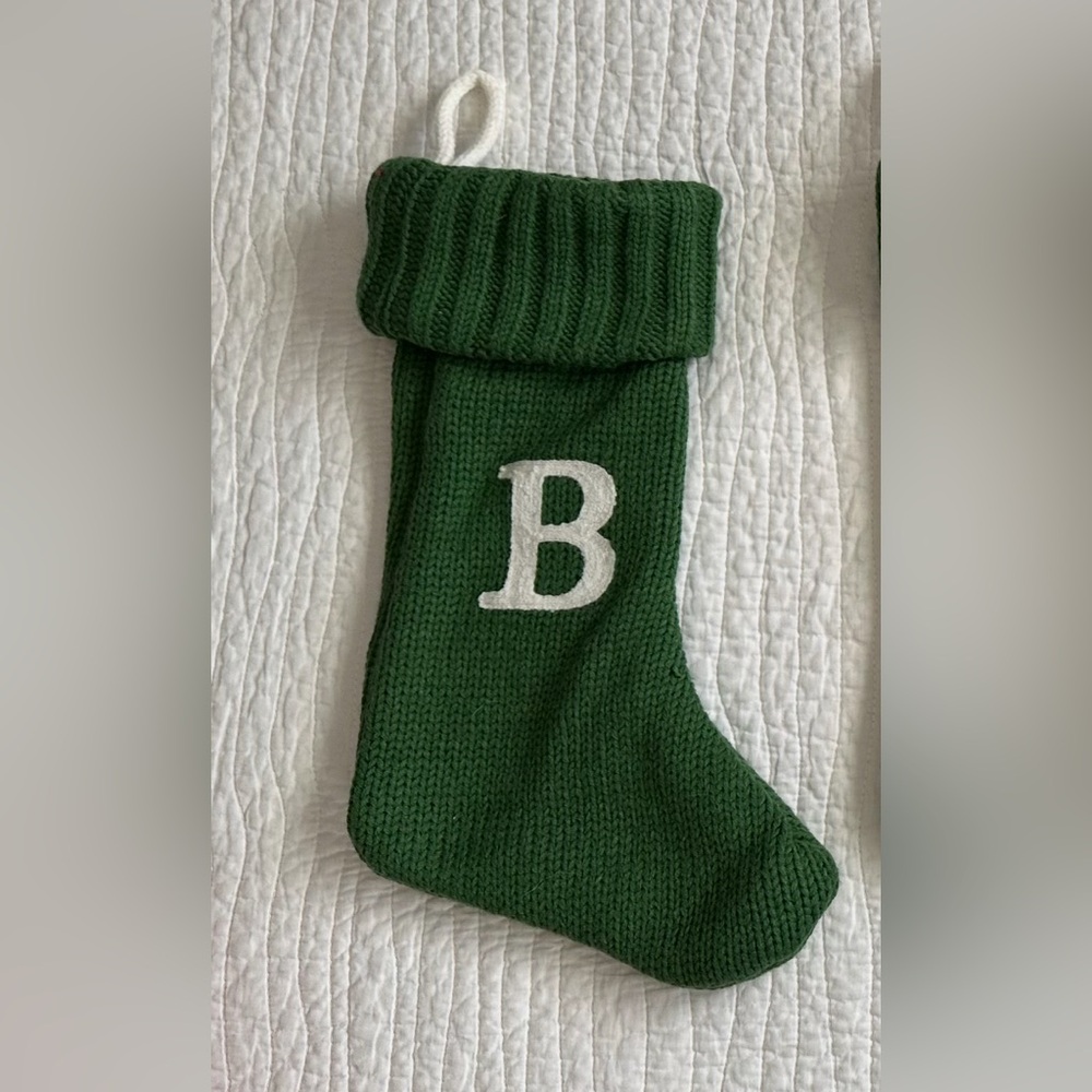 Wondershop Green Knit Stocking with White B Initial